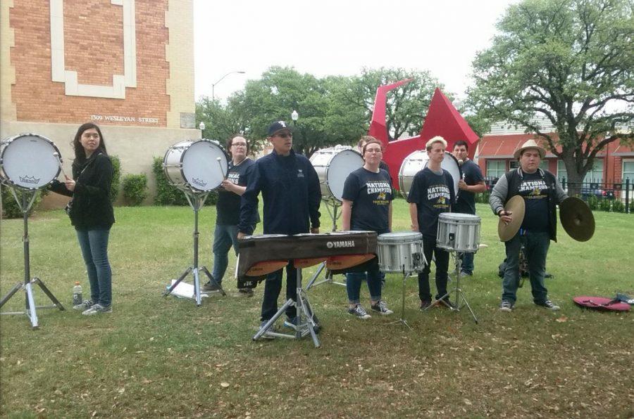 Wesleyans new drumline performs at the Alumni Reunion Weekend.
Photo by Shaydi Paramore