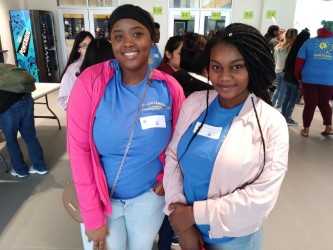 Yanae McGhee and Bellange Mucura, both FWISD high school students, were group leaders at the Expanding Your Horizons conference. 
Photo by Matt Smith