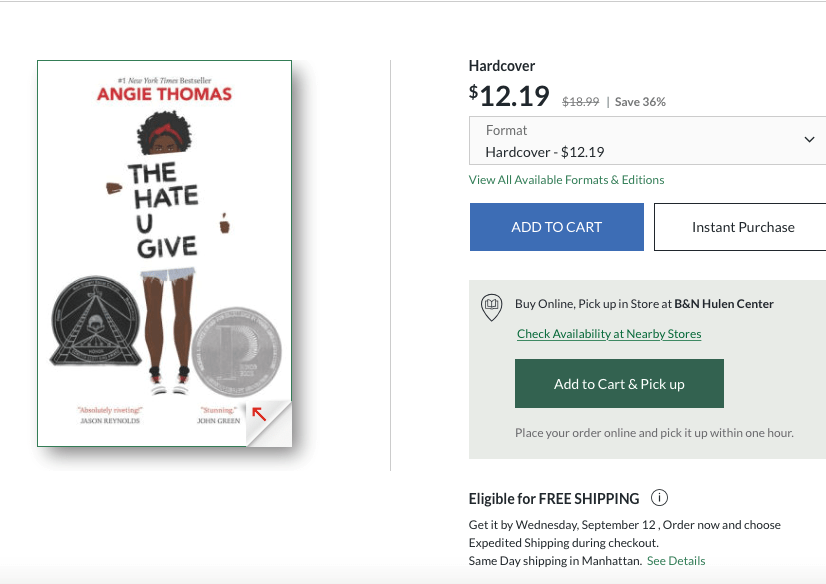 Angie Thomas The Hate U Give will be the focus of Tuesdays TXWESREADS event.
Screenshot from the Barnes & Noble website.
