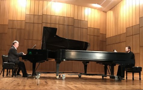 Boaz Sharon and Pavel Nersessian perform at Nicholas Martin Hall on Monday. 
Photo by Hannah Lathen