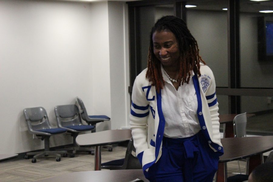 Kali Rogers-Smith talks during a Zeta Phi Beta Information Meeting on Wednesday night in the Carter Conference Center. Photo by Hannah Onder 