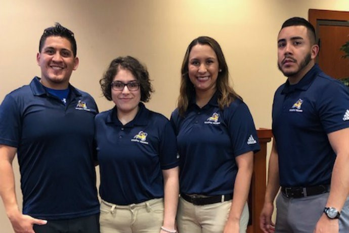 Quiz Bowl team members (left to right) Adrian Rosales, Corazon Rojas, Breanne Zuniga and Jessie Velazquez pose for a photo after the competition at Texas State. 
Photo contributed by txwes.edu