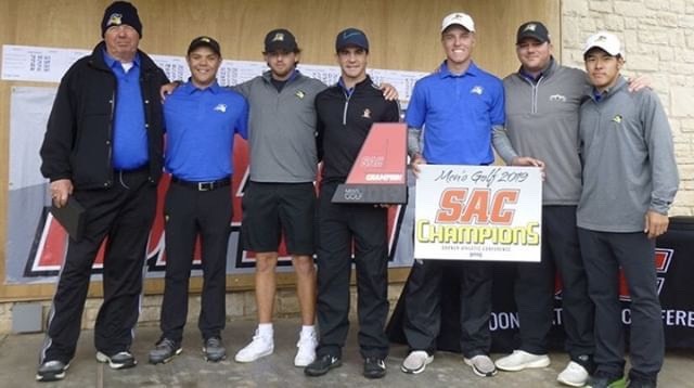 Texas Wesleyan men’s golf team place first at the Sooner Athletic Conference Championship for the first time. 
Photo courtesy of Taylor Beckstead.