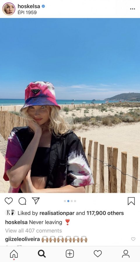 Elsa Hosk posted on Instagram in her Prada tie dye hat over the summer.
Photo courtesy of Elsa Hosk