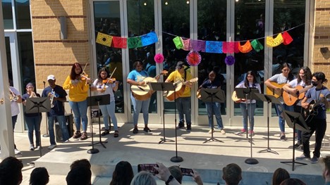 Mariachi Oro Azul is led by Mr. Ramon Nino III and has 11 student members.