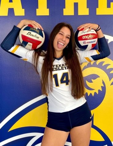 Number 14, Andrea Malek, is in her third year of playing for Texas Wesleyan.