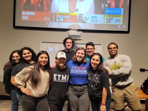 Students gathered in the Mcfadden Science Center auditorium to watch the election happen live.