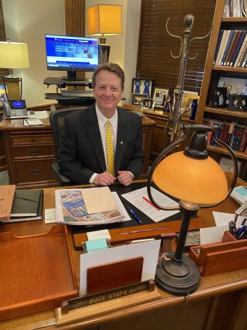 President Slabach celebrates his 12th year as university president in January 2023.