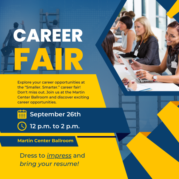 The student career fair takes place in the Martin Center ballroom.