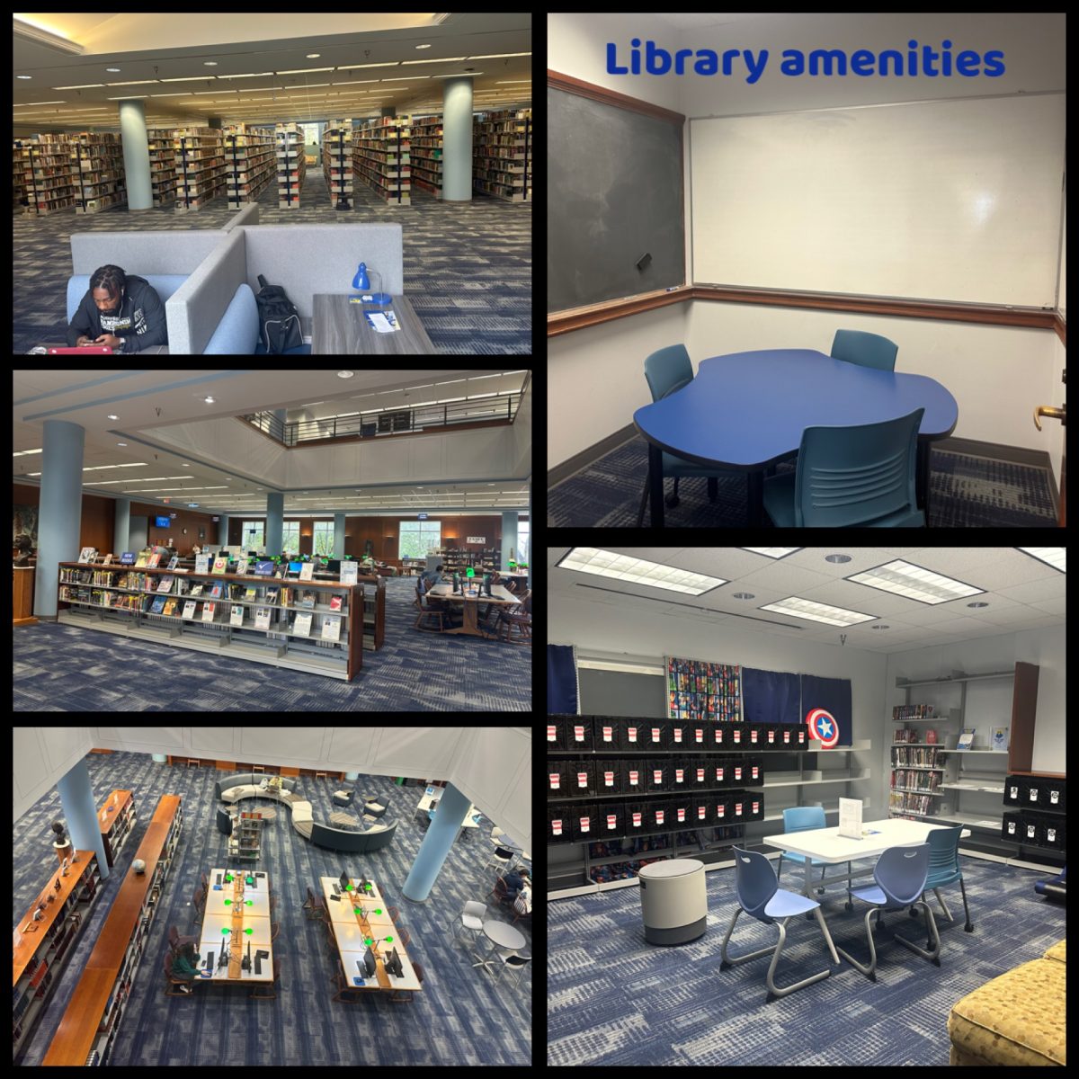 The library offers three floors full of resources for students to use. 