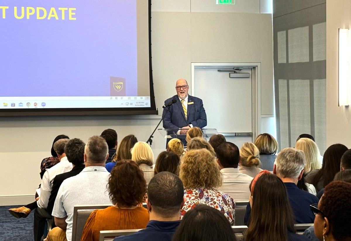 Alan Liebrecht, vice president of enrollment, marketing and communications,  gives a report on the new number of undergraduate students in the fall 2024 census 