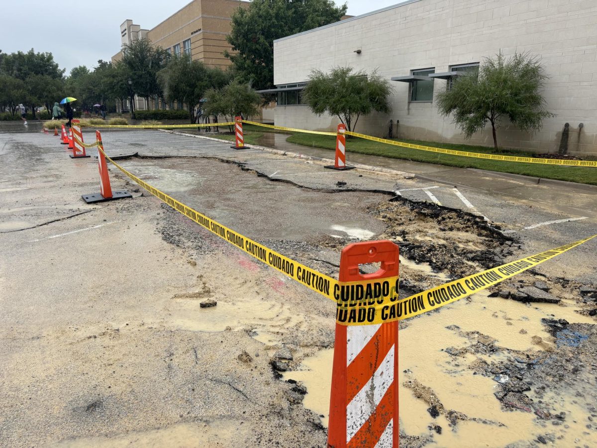 A sinkhole hinders faculty parking in front of Morton Fitness Center as TexWes community returns after Labor Day weekend.