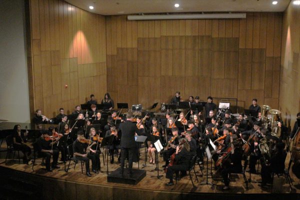 Texas Wesleyan Wind Ensemble Director Dr. Thomas Willmann directed the Wind Ensemble and ILT Keller-Saginaw High School’s Orchestra to perform “Tripwire”, concluding the night.