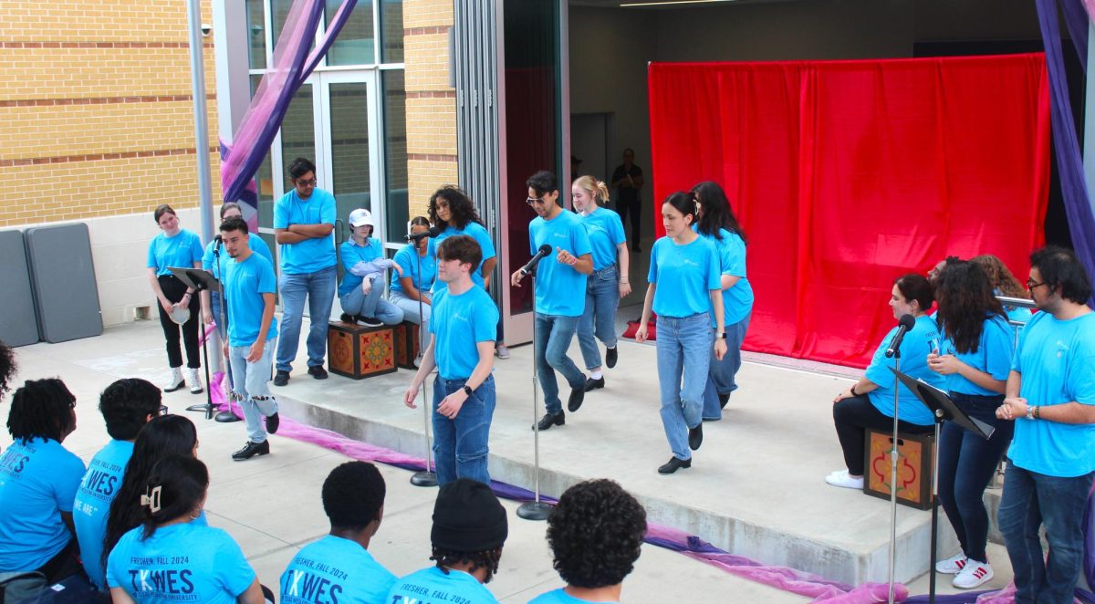 Theater students like Rocky Olguin, sophomore theater major, participate in tap dance number towards the end of the “Fresher We Are.”