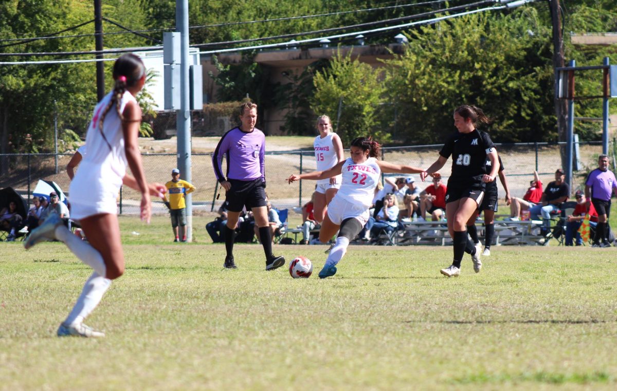 On Senior night, Mikayla Trevino, no. 22 and a senior, scores the Rams only goal in the second half.