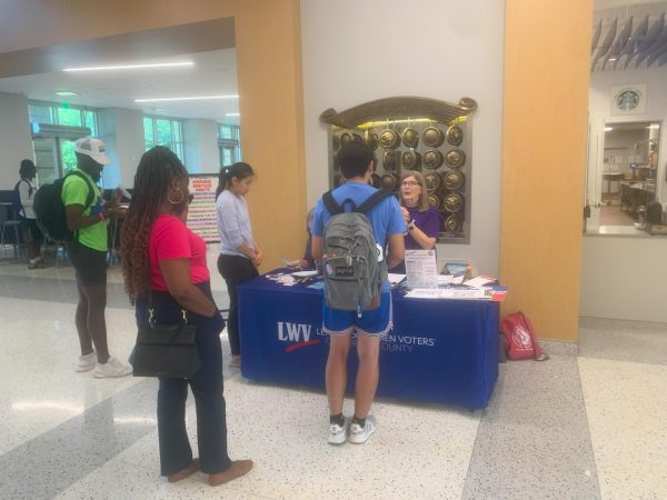 Students are guided through voter registration and given information on the voting process on the first floor of the Martin University Center. 