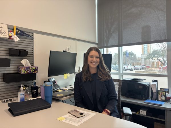 Lauren Findley, Texas Wesleyan University’s vice president of enrollment management, sits at her desk in her Martin University Center office. Findley, who joined the university on Feb. 3, brings more than a decade of experience in student recruitment and enrollment management.