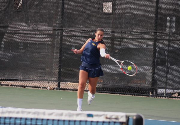 Sophomore business major Paulina Hudson swings during a match against Texas A&M Texarkana.